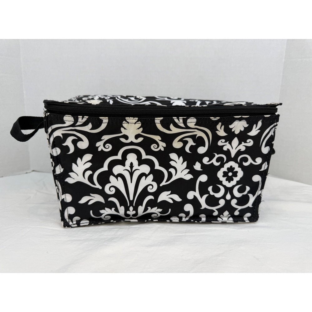 Thirty-One Thermal Lunch Bag Black White Damask Insulated Cooler Tote
